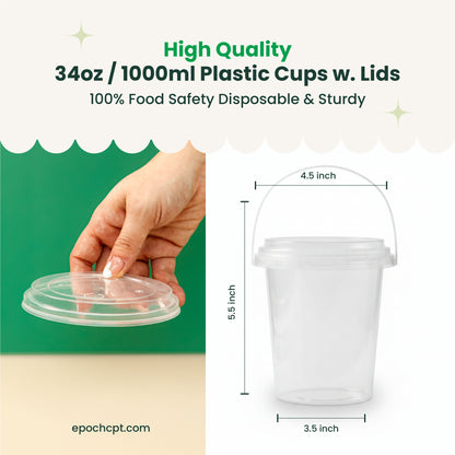 1000ml Clear Plastic Bucket with Lid | Leak-Proof Food Container | 1L Round Bucket