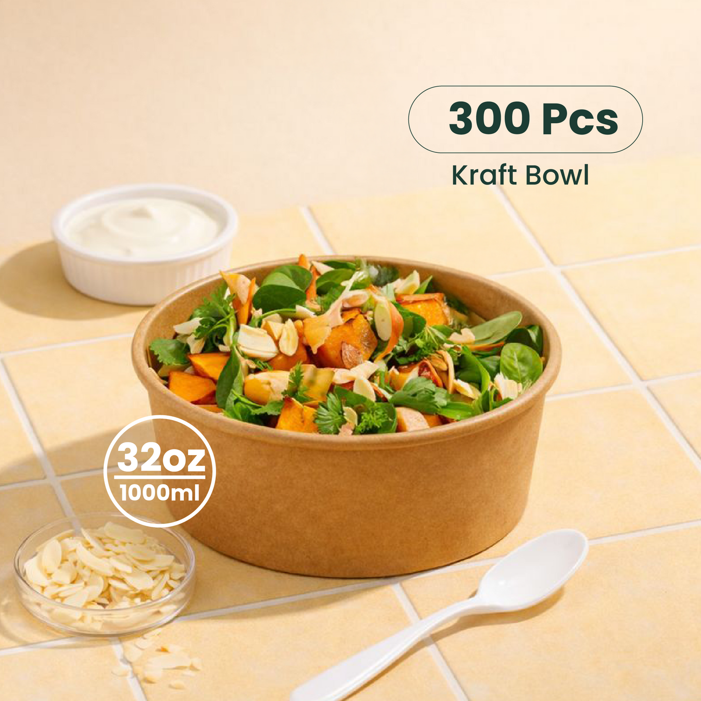 1000ml | 32oz Round Kraft Microwavable Take-Out Bowl | 300 pcs