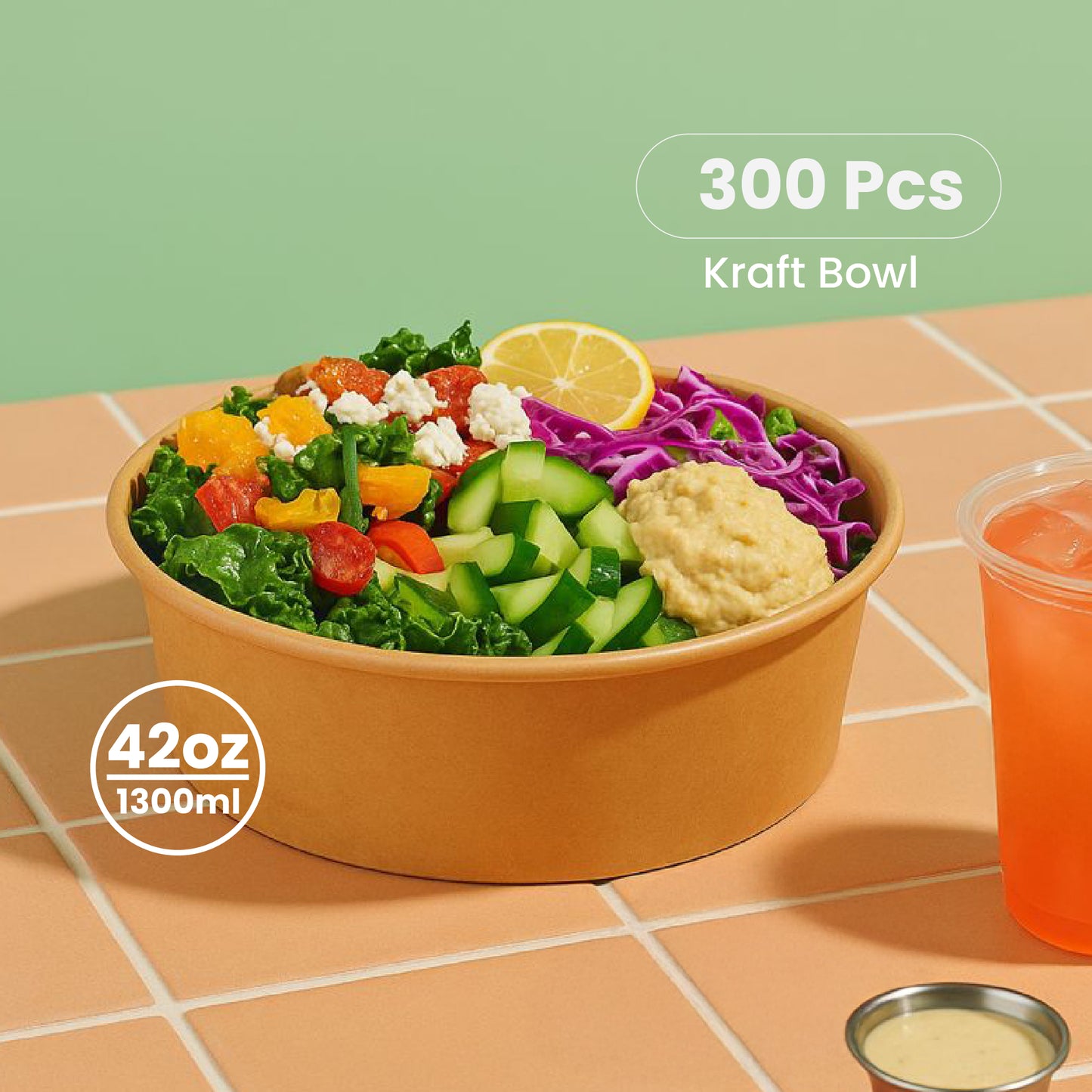 1300ml |  42oz Round Kraft Microwavable Take-Out Bowl | 300 pcs