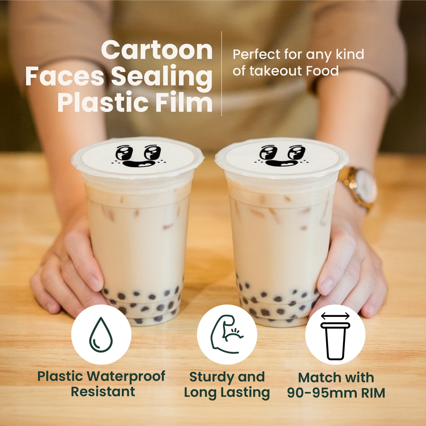 Cup Sealing Film for Bubble Tea | Cartoon Faces | Plastic Sealer Film Roll for Boba Cups | 2000 pcs