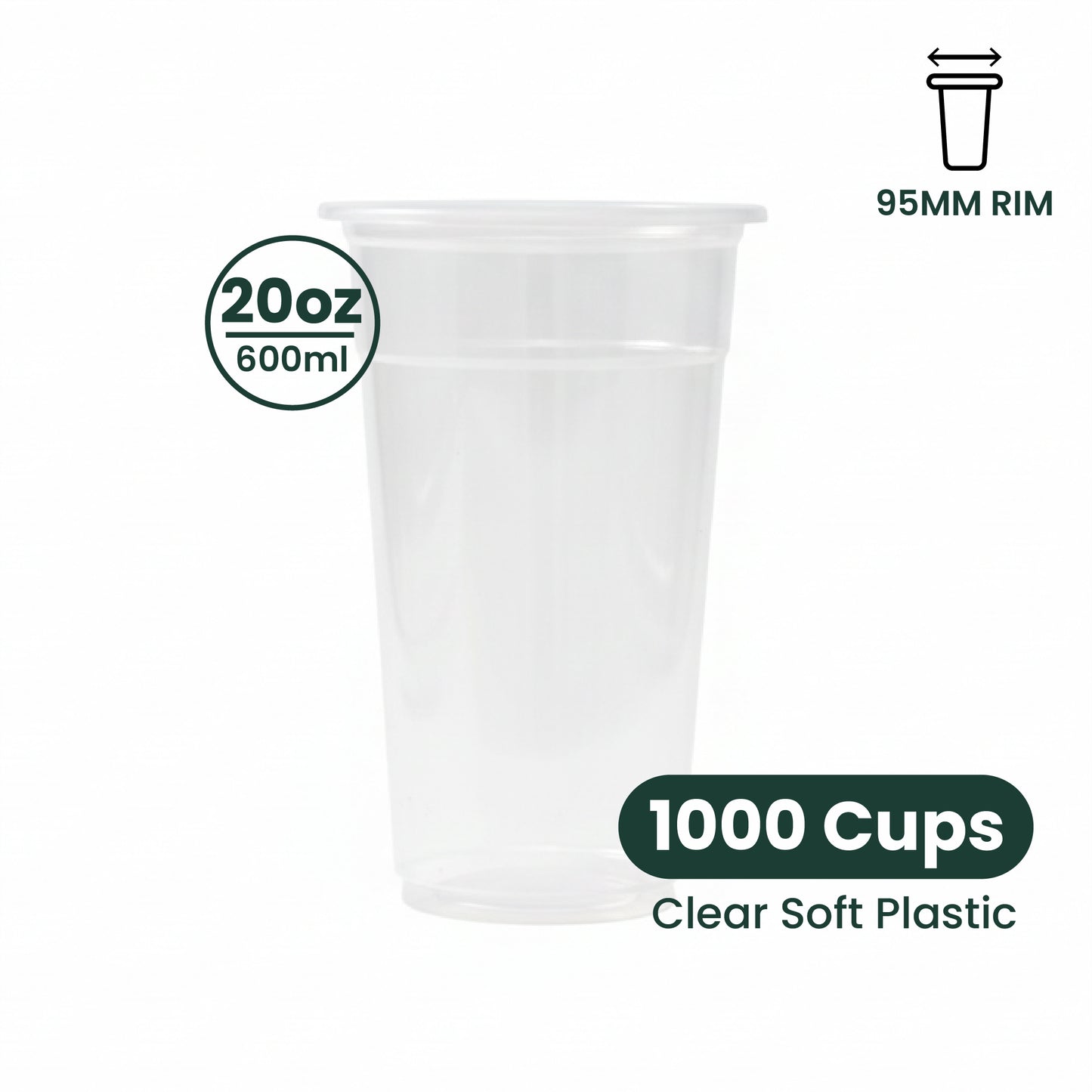 20oz A-Shape Soft PP Clear Plastic Cup | 95MM | 600ml Crystal Cup