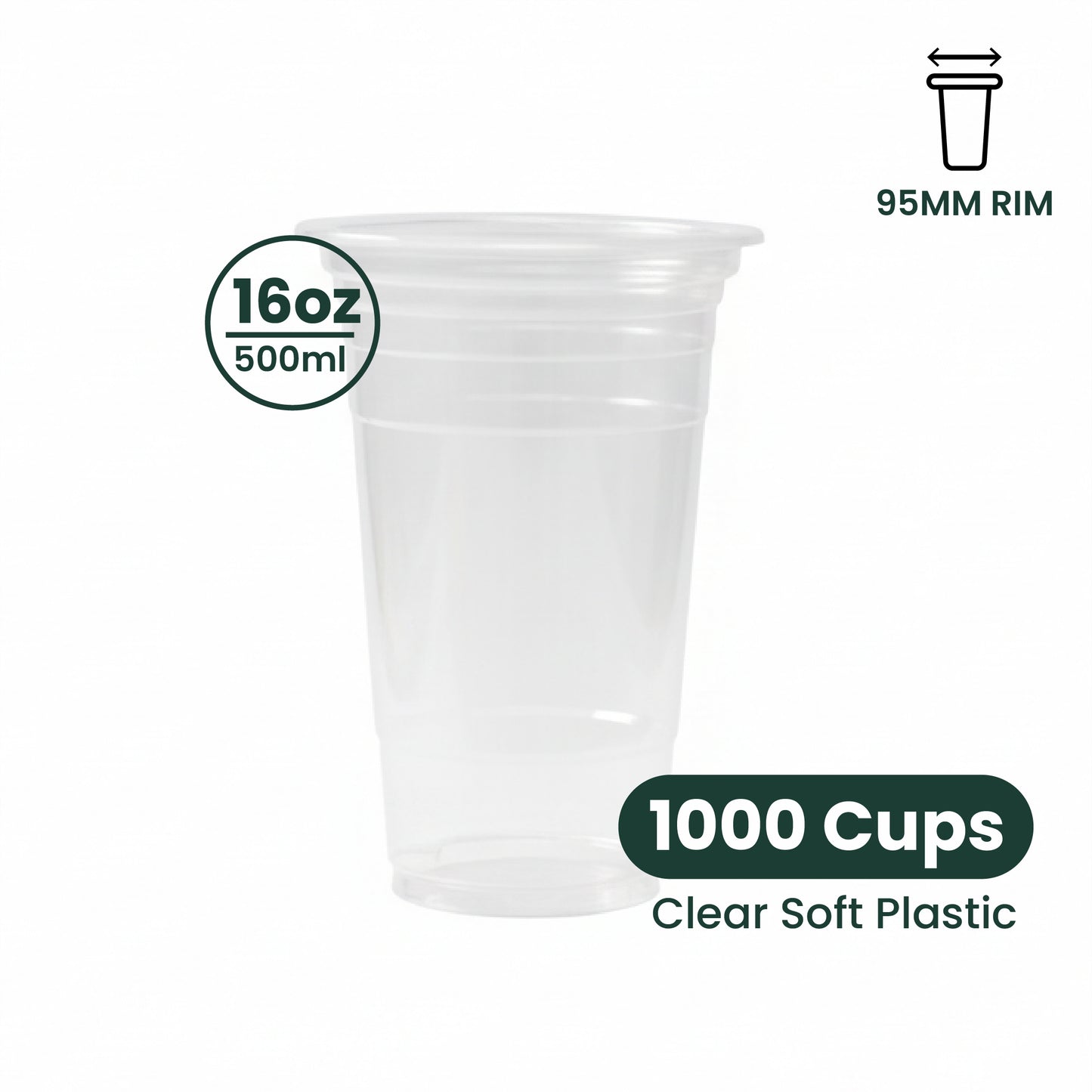 16oz | A-Shape | Soft PP Clear Plastic Cup | 95MM | 500ml | Crystal Cup