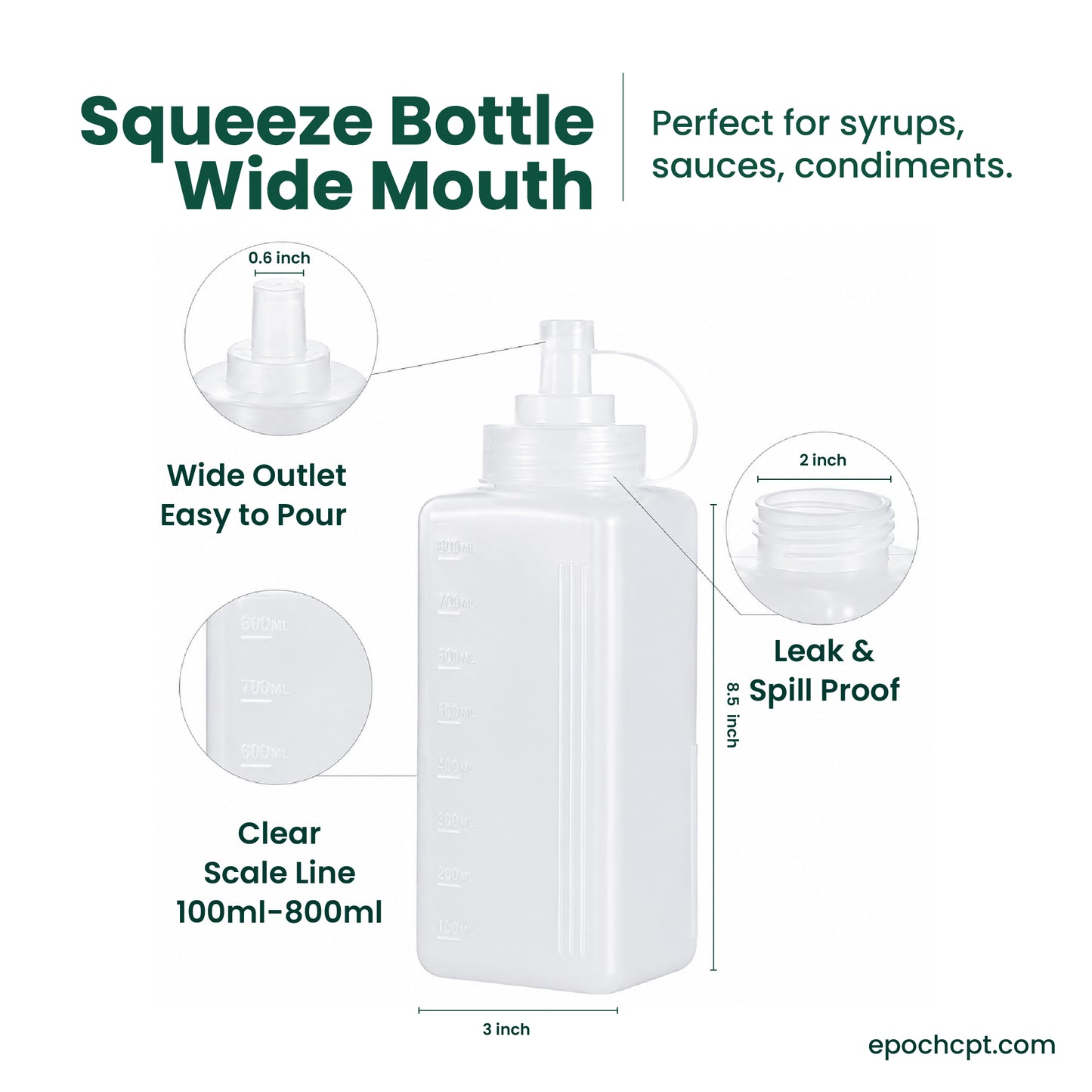 800ml Large Squeeze Bottle Wide Mouth | HDPE Dispensing  Squeeze Bottle for Sauces, Syrups &  Condiments |  1 Unit