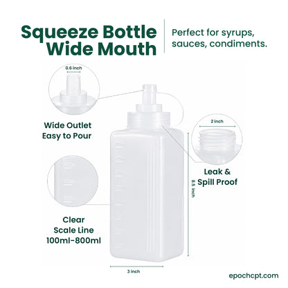 800ml Large Squeeze Bottle Wide Mouth | HDPE Dispensing  Squeeze Bottle for Sauces, Syrups &  Condiments |  1 Unit