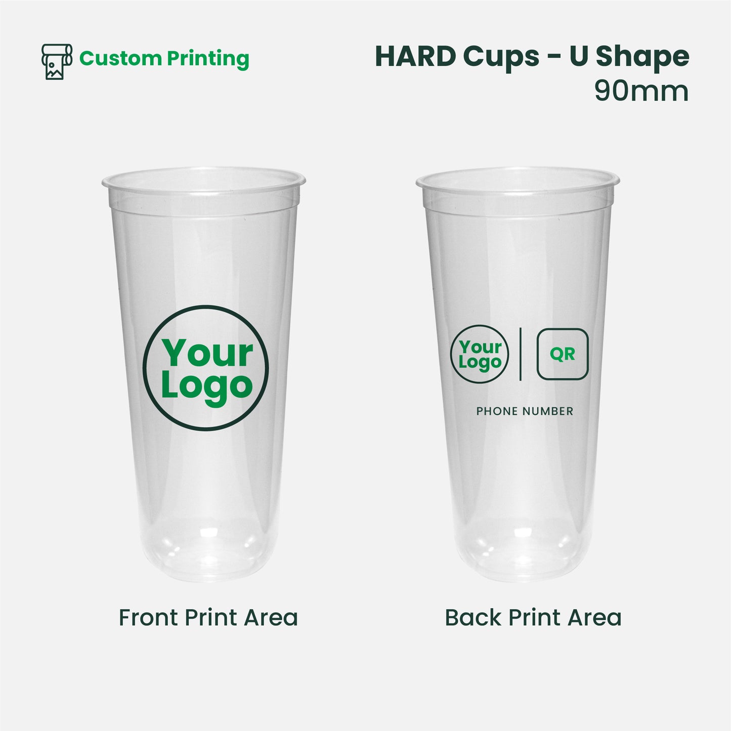 Custom Printing | U-Shape Plastic Hard Cups | 90mm