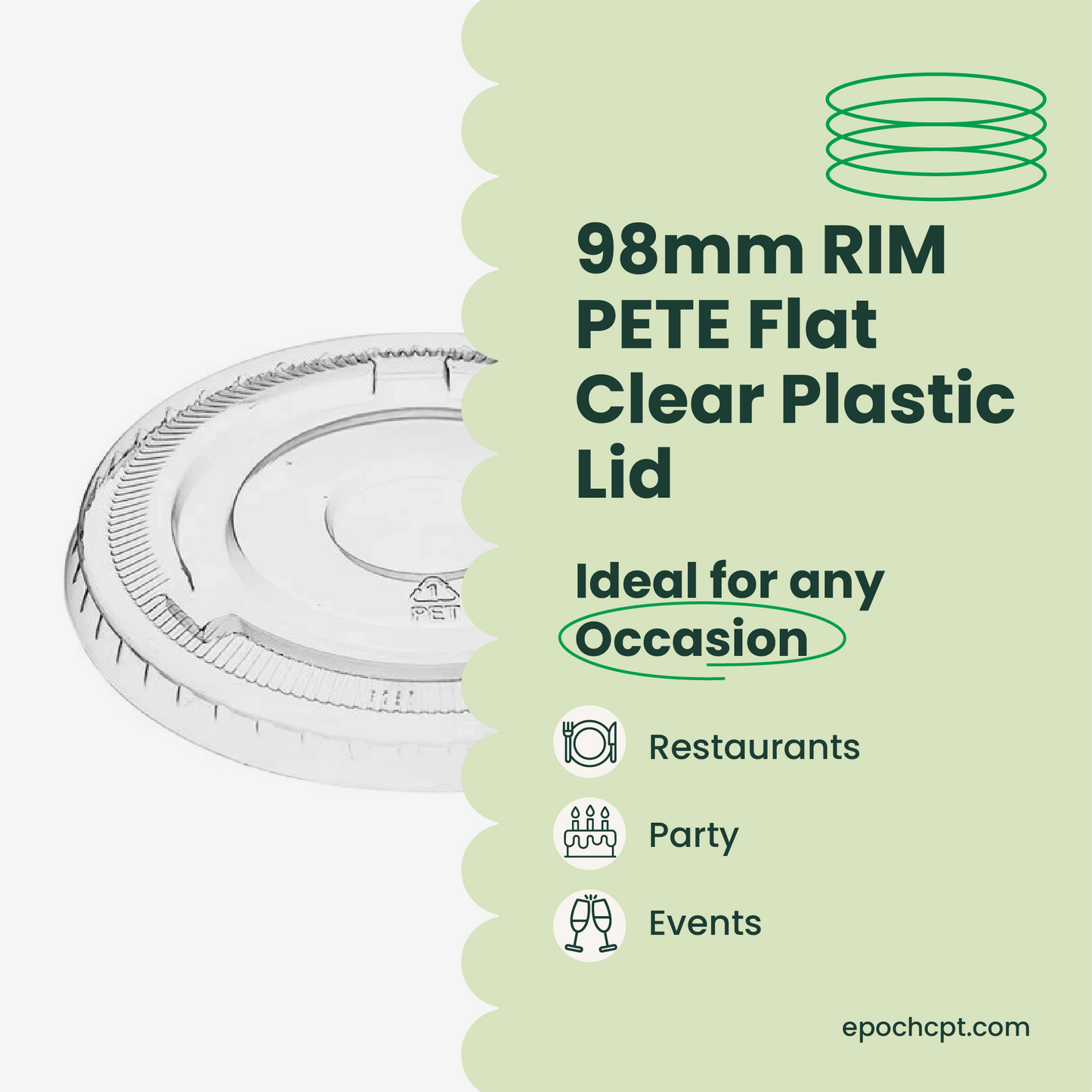 98mm | PETE Ultra Clear Flat Lid with Die-Cut Hole | for PET Cups | 1000 pcs