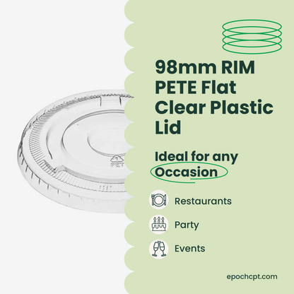 98mm | PETE Ultra Clear Flat Lid with Die-Cut Hole | for PET Cups | 1000 pcs