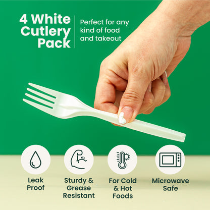 4-Pack White Wrapped Plastic Cutlery Set with Napkin | 250 Sets